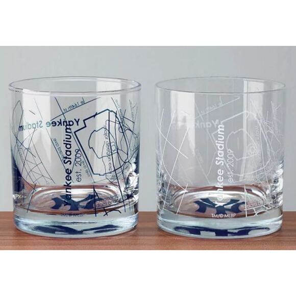 MLB New York Yankees Baseball Ballpark Map Rocks Whiskey Glasses Set of 2 NEW - Picture 4 of 16